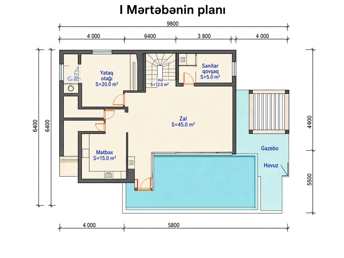 Villa Afina plan — 1-ci mərtəbə