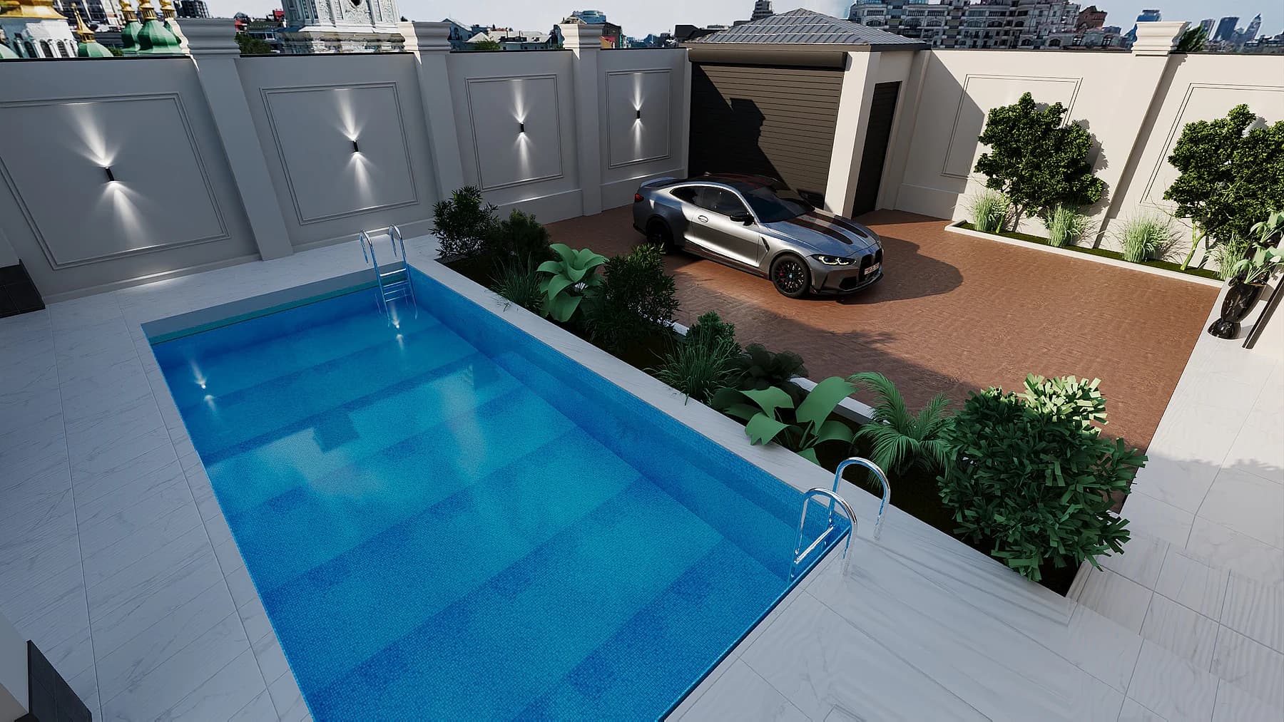 Villa Yeni Ağ Saray — Hovuz və həyət