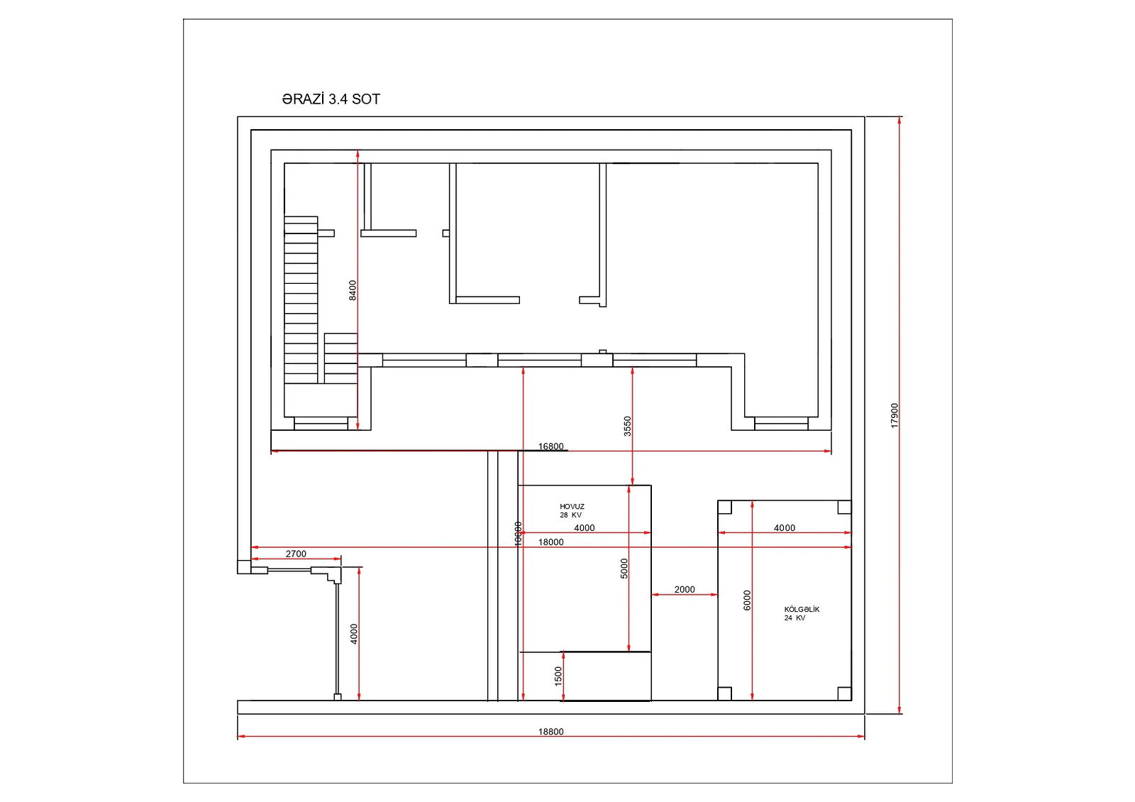 Villa Yeni Ağ Saray plan — Ərazi planı 3.4 sot