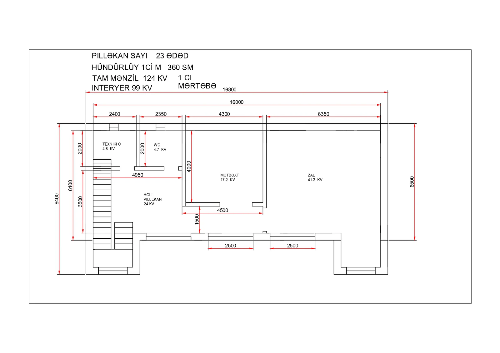 Villa Yeni Ağ Saray plan — 1-ci mərtəbə